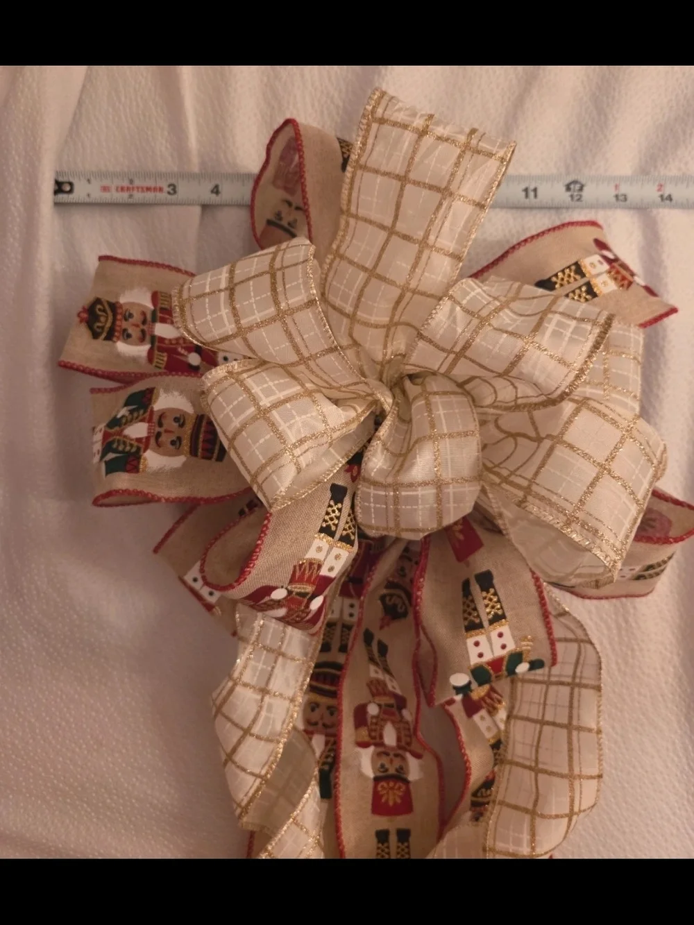 Festive Nutcracker Holiday Bow - Cream and Red